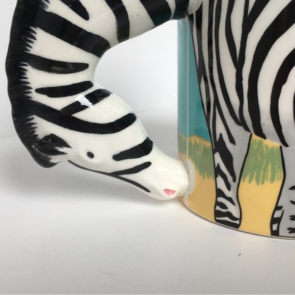 Zebra Mug Neck Handle Black White Green Ceramic Vintage 1988 Five and Dime Cup - Picture 5 of 15